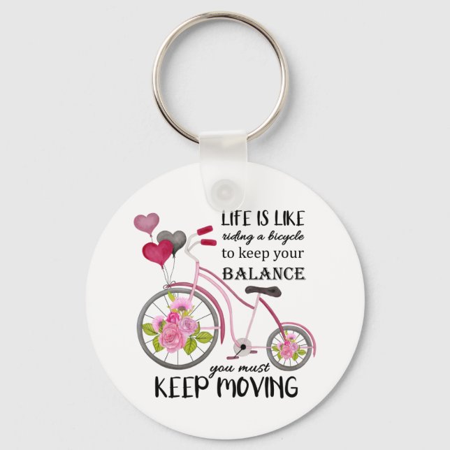 cute bike life inspiration word art key ring (Front)