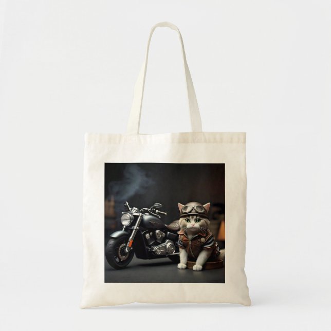 Cute Biker Cat Tote Bag (Front)