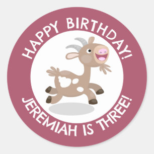Cute billy goat cartoon personalised birthday classic round sticker