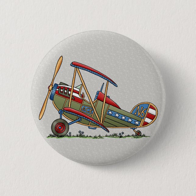 Cute Biplane 6 Cm Round Badge (Front)