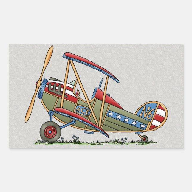 Cute Biplane Rectangular Sticker (Front)