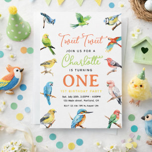 Cute Bird 1st Birthday Party Invitation