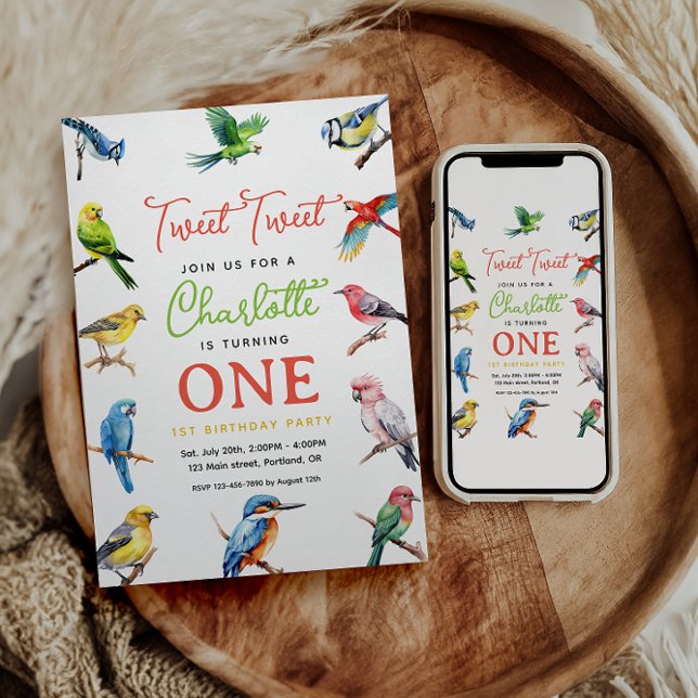 Cute Bird 1st Birthday Party Invitation (Creator Uploaded)