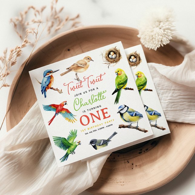 Cute Bird 1st Birthday Party Napkin (Creator Uploaded)