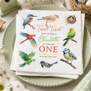 Cute Bird 1st Birthday Sweet Baby Bird Party Napkin