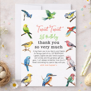 Cute Bird 1st Birthday   Sweet Baby Bird Party Thank You Card