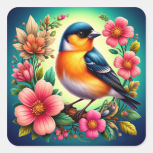 🌸 Cute Bird and Flowers Gift Idea Square Sticker