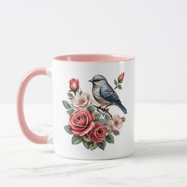 cute bird and flowers mug (Left)