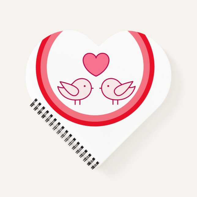 Cute Bird and Heart Love Design Notebook (Front)