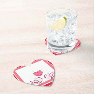 Cute Bird and Heart Love Design Paper Coaster