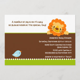 Cute bird and lion baby shower invitation