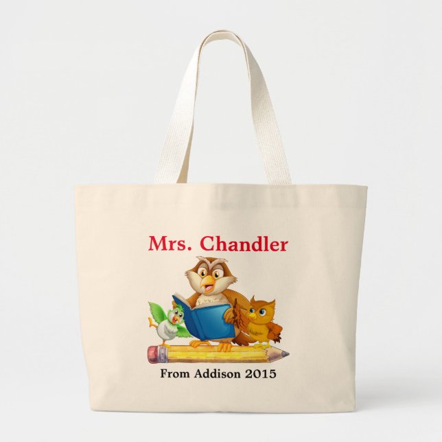 Cute Bird and Owl Teacher Tote Bag (Front)