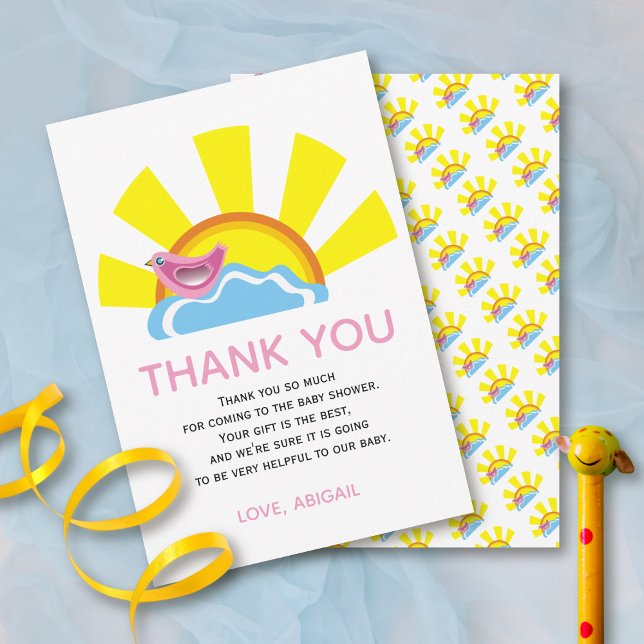 Cute bird and sun on a cloud Baby Shower Thank You Card (Creator Uploaded)