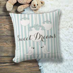 Cute Bird Baby Blue Stripe Children's Nursery Room Cushion