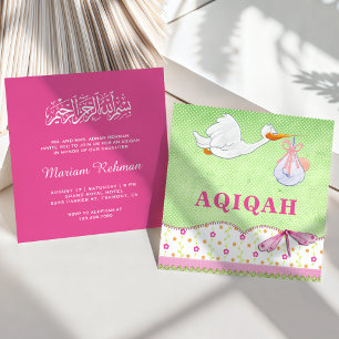 Cute Bird Baby Girl Aqiqah Invitation