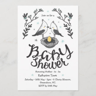 Cute bird baby shower invitation with custom text