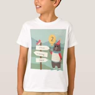 Cute Bird Bear Milestone Mountain Any Age Birthday T-Shirt