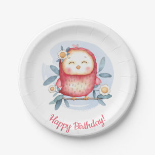 Cute Bird Birthday Paper Plate