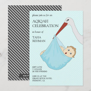 Cute Bird Blue Baby Boy Aqiqah Invitation