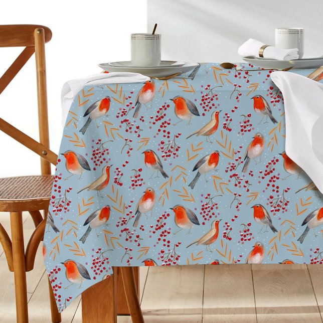 Cute Bird Blue Robin Winter Christmas Pattern Tablecloth (Cute Bird Blue Robin Winter Christmas Pattern Tablecloth)