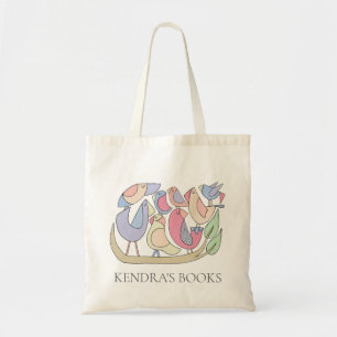Cute Bird Branch Custom Name Library Book Bag