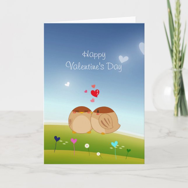 Cute Bird Couple Full of Love Heart Holiday Card (Front)