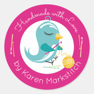 Cute bird crochet hook yarn handmade with love classic round sticker