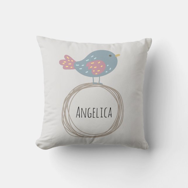 Cute Bird Custom Name Cushion (Front)