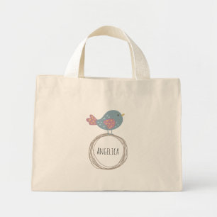 Cute Bird Custom Name Mini Tote Bag
