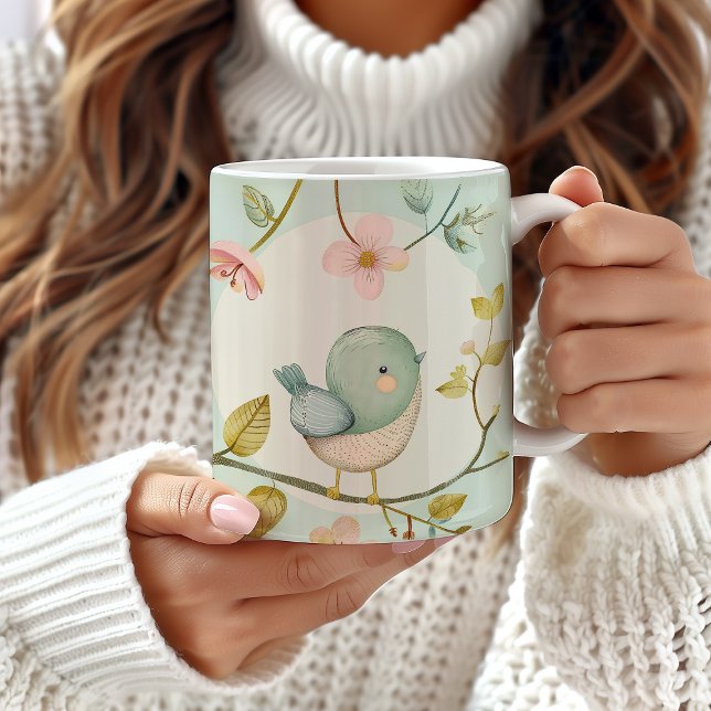 Cute Bird Design Mug, Bird Lover Gift, Floral  Coffee Mug (Creator Uploaded)
