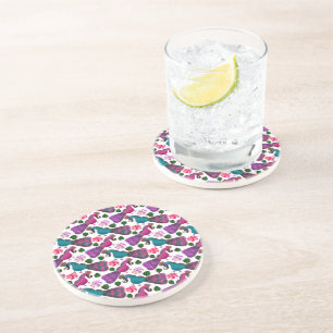 Cute Bird Floral Pattern Colourful Birds Coaster