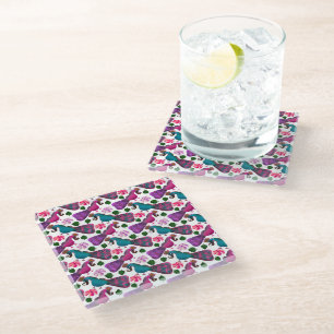 Cute Bird Floral Pattern Colourful Birds Glass Coaster