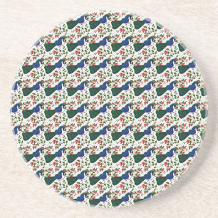 Cute Bird Floral Pattern Colourful Blue Bird wit Coaster