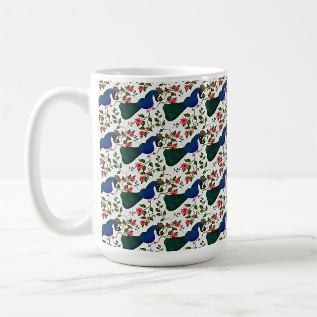 Cute Bird Floral Pattern | Colourful Blue Bird wit Coffee Mug (Left)