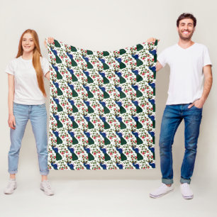 Cute Bird Floral Pattern Colourful Blue Bird wit Fleece Blanket