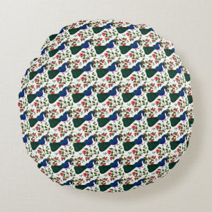 Cute Bird Floral Pattern Colourful Blue Bird wit Round Cushion