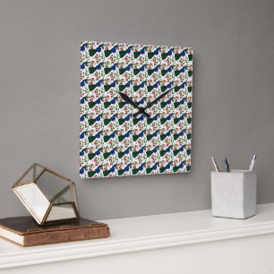 Cute Bird Floral Pattern Colourful Blue Bird wit Square Wall Clock