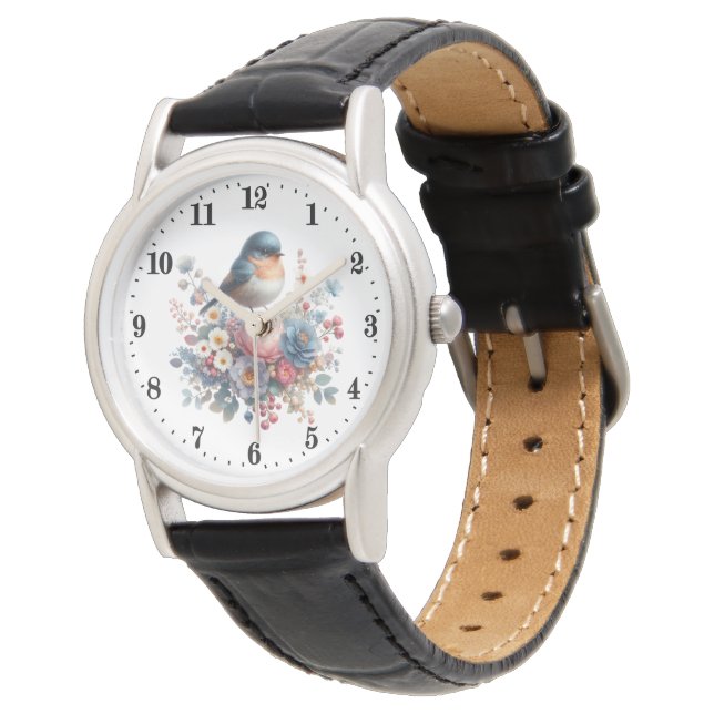 Cute bird flower lovers watch (Angled)