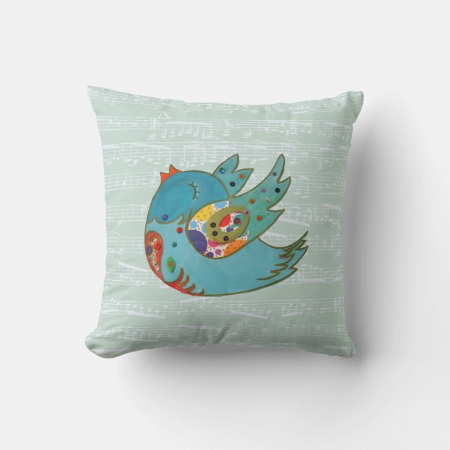 Cute bird flying and singing cushion (Front)
