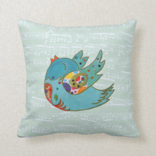 Cute bird flying and singing cushion