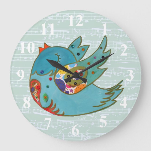 Cute bird flying and singing large clock (Front)