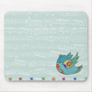 Cute bird flying and singing mouse pad