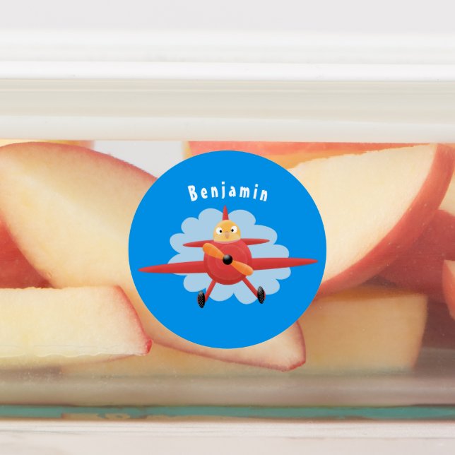 Cute bird flying red aeroplane cartoon illustratio (Affixed)