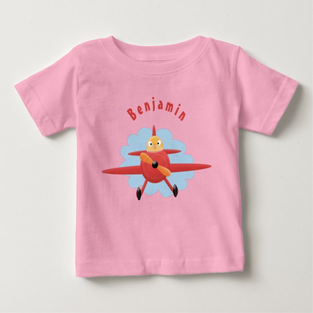 Cute bird flying red aeroplane cartoon illustratio baby T-Shirt (Front)