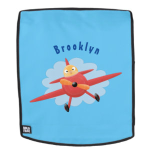Cute bird flying red aeroplane cartoon illustratio backpack