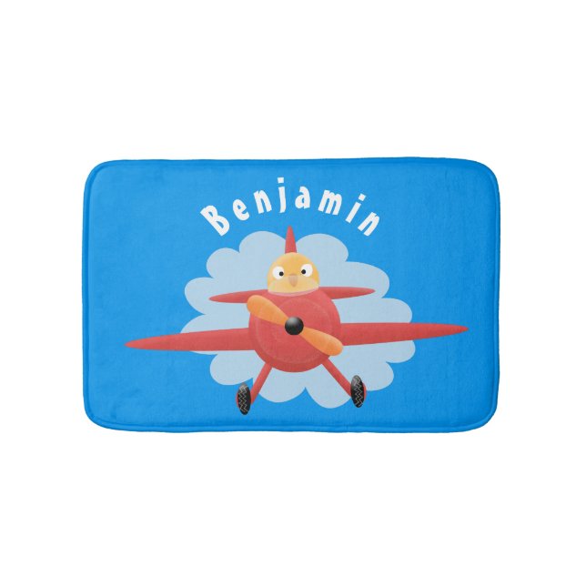 Cute bird flying red aeroplane cartoon illustratio bath mat (Front)