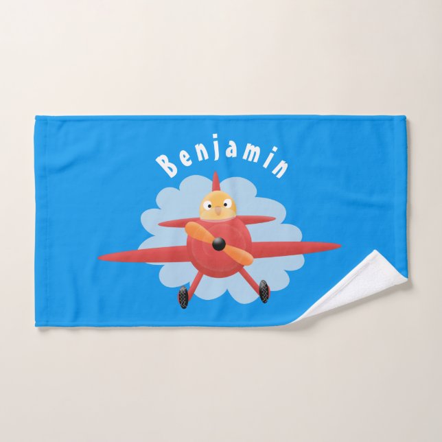 Cute bird flying red aeroplane cartoon illustratio bath towel set (Hand Towel)