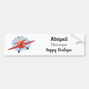 Cute bird flying red aeroplane cartoon illustratio bumper sticker
