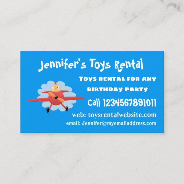 Cute bird flying red aeroplane cartoon illustratio business card (Front)