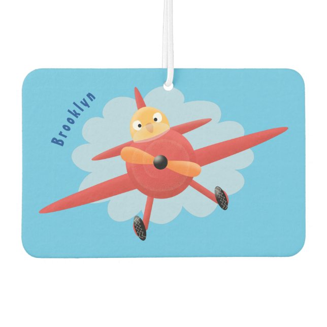 Cute bird flying red aeroplane cartoon illustratio car air freshener (Front)